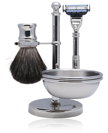 Golddachs Rasier-Sets Rasierset Chrom mit Seifenschale, Dachshaar Pinsel & MACH3 Rasierer (4-teilig)