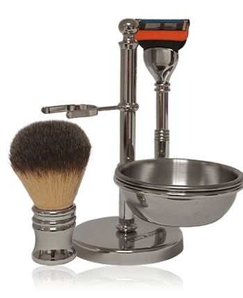 Golddachs Rasier-Sets Rasierset Chrom mit Seifenschale, Kunsthaar-Pinsel & Fusion Rasierer (4-teilig)
