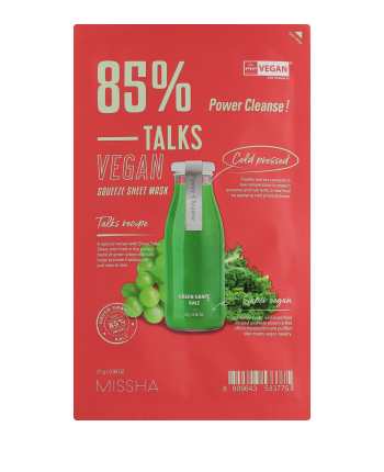 Missha Talks Vegan Squeeze Sheet Mask Power Cleanse! Green Grape/Kale (27 g)