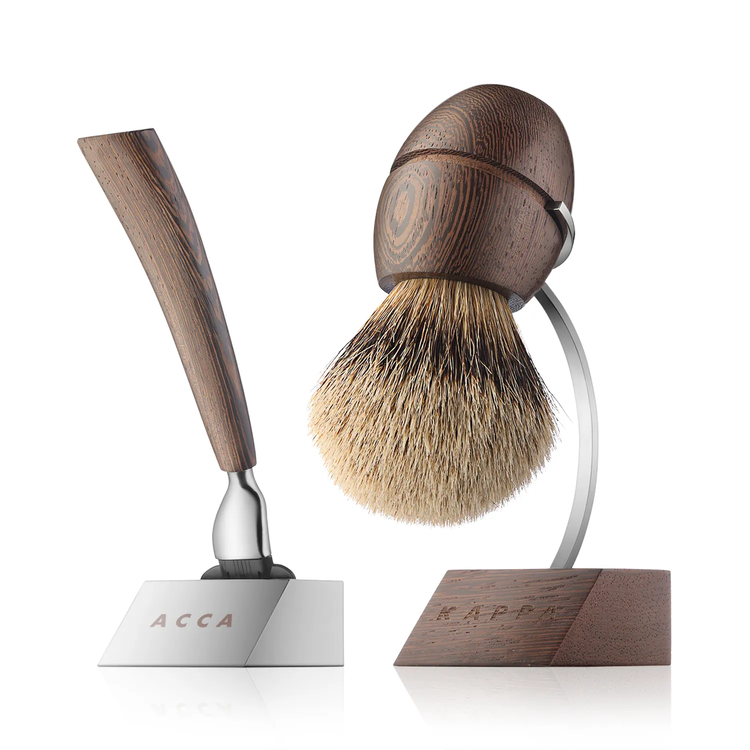 Acca Kappa Men's Grooming Shaving Set with Stand - Wenge Wood - Pure Silver Brush - "Mach 3" Razor