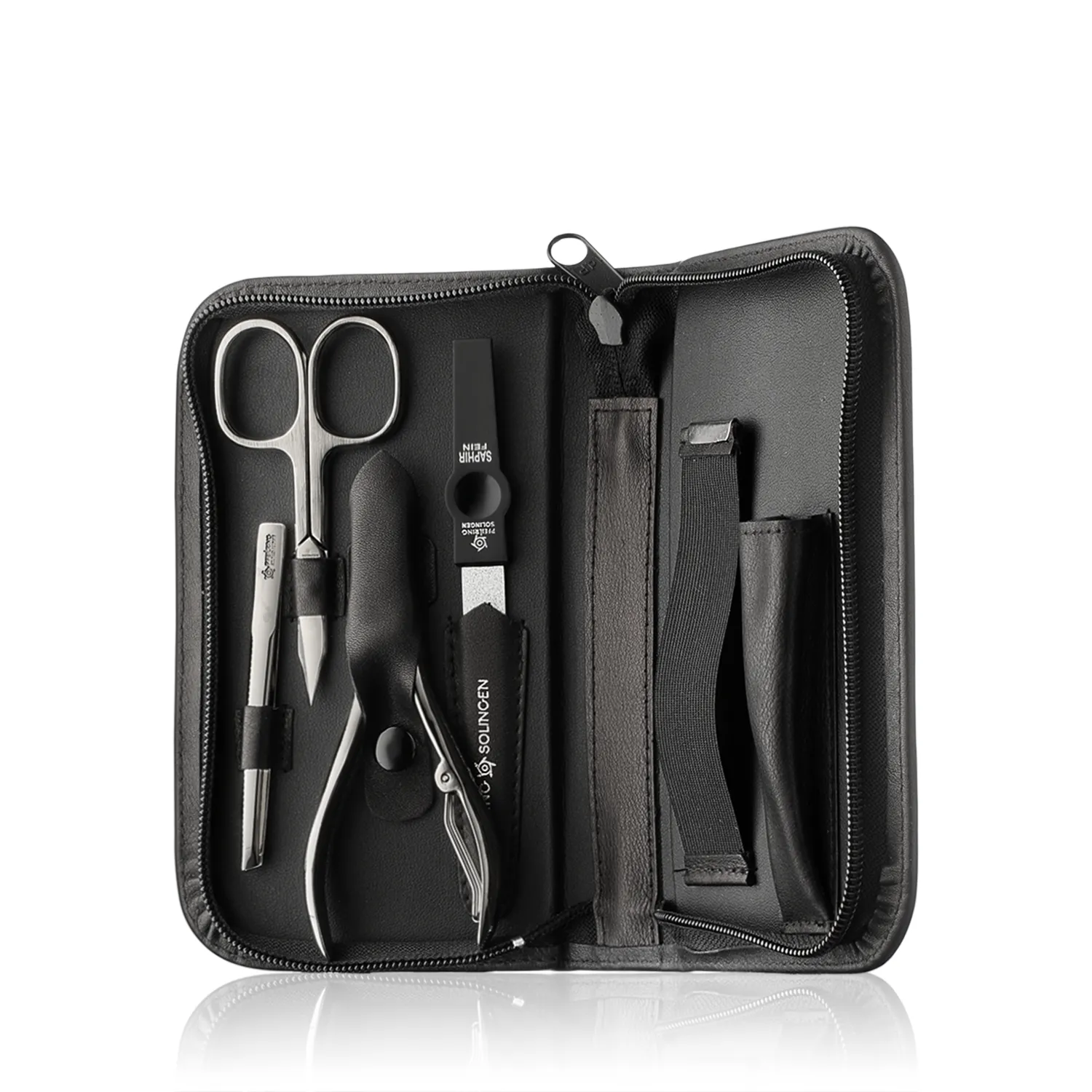 Pfeilring Manicure-Sets Manicue-und Rasur-Etui, Rindleder, schwarz (4-teilig)