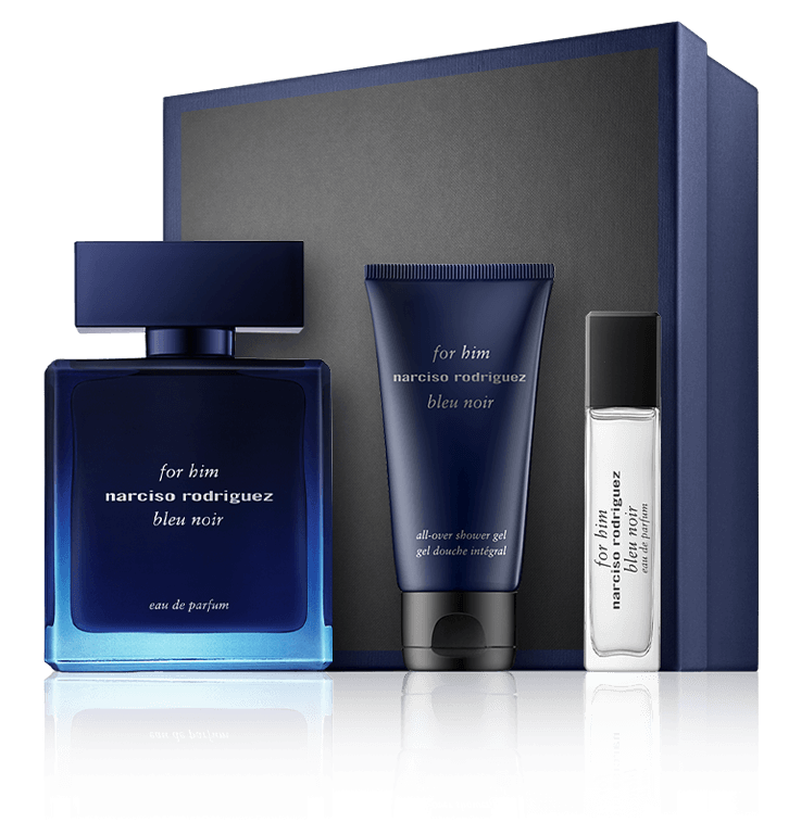 Narciso Rodriguez for him Bleu Noir 100 ml EdP Set mit Shower Gel & Travel Spray