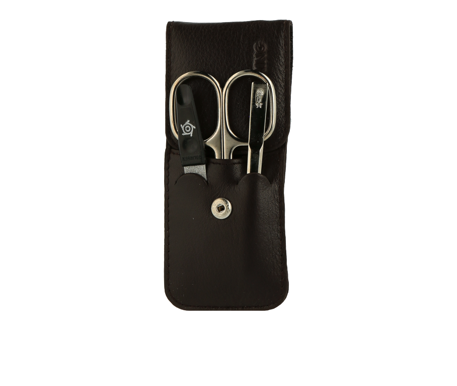Pfeilring Manicure-Sets Taschen-Etui, Nappaleder, braun, vernickelte Instrumente (3-teilig)