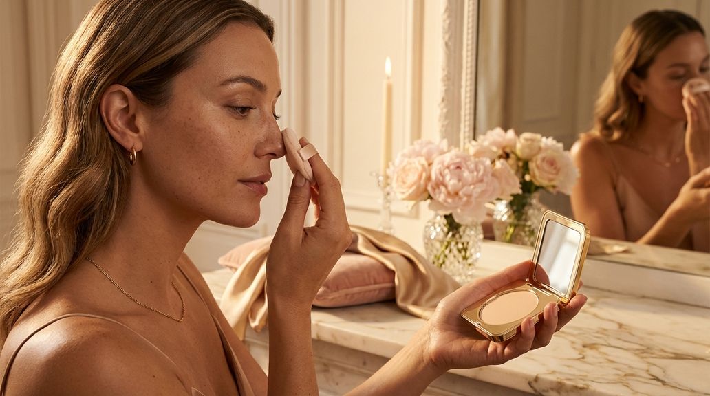 Hoe kan ik poeder onderweg gebruiken om mijn make-up op te frissen zonder vlekkerig te worden?