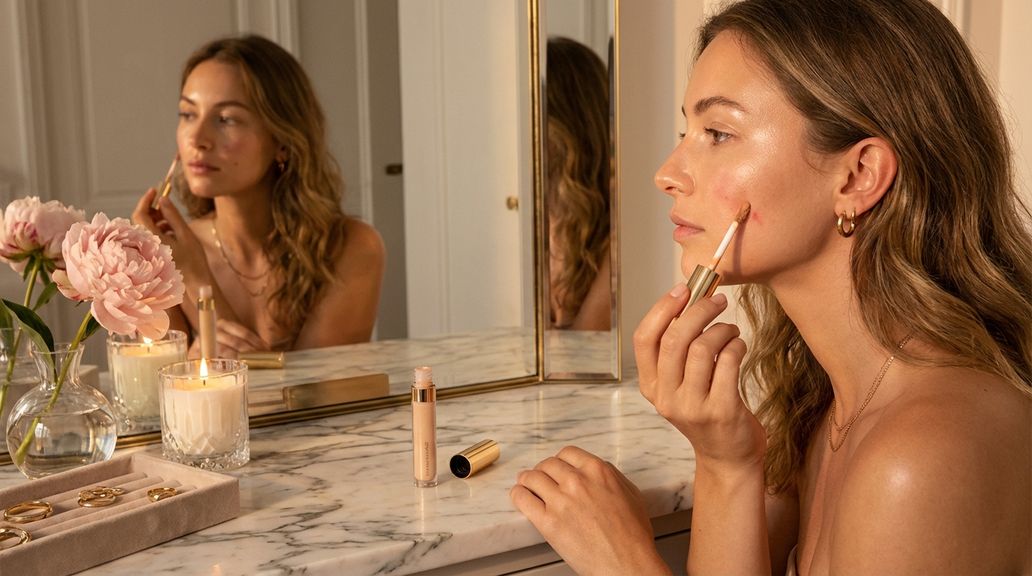 Welke techniek is geschikt om roodheden en onzuiverheden gericht te camoufleren zonder veel product te gebruiken?