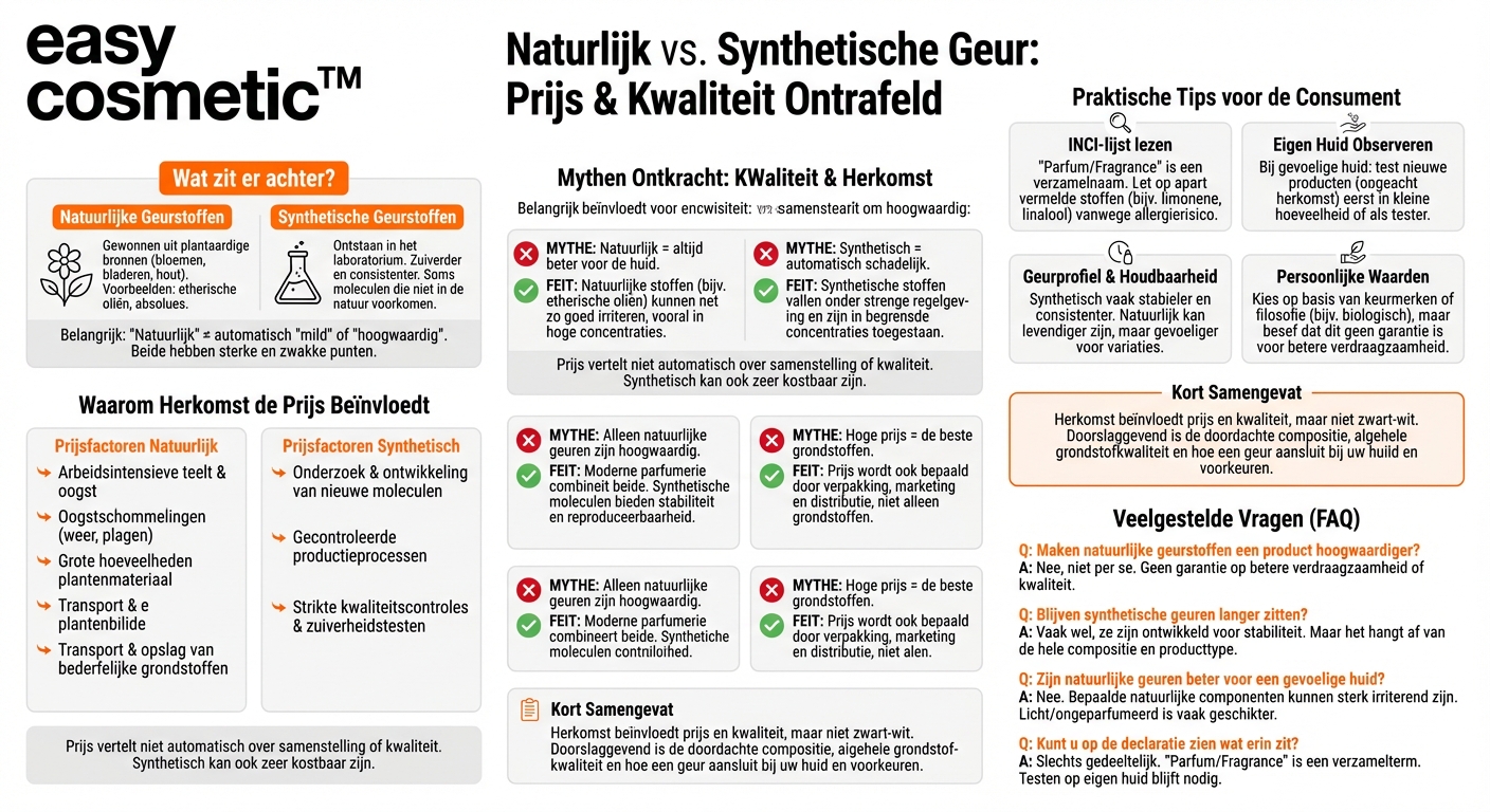 Beïnvloedt de herkomst van de geurgrondstoffen (bijv. natuurlijk vs. synthetisch) de prijs en de kwaliteit?