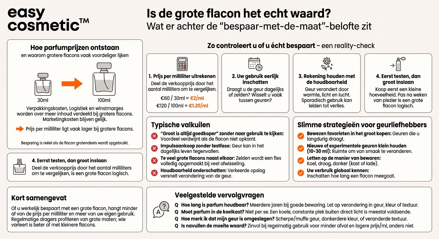 Bespaar ik echt als ik grotere parfumflacons koop, of is dat alleen marketing?
