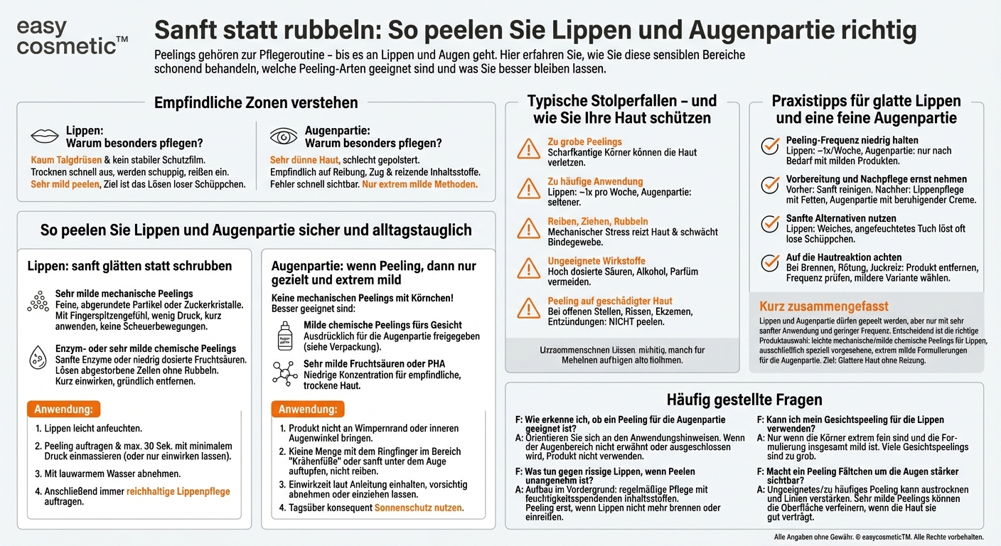 Darf man Lippen und die Augenpartie peelen und wenn ja, welche Produkte sind dafür geeignet?