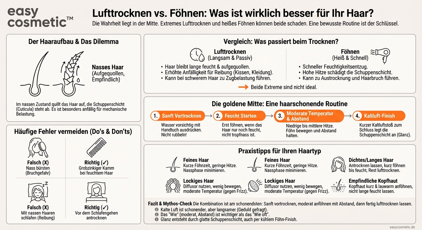 Eignet sich Lufttrocknen besser für die Haargesundheit als Föhnen mit Hitze?