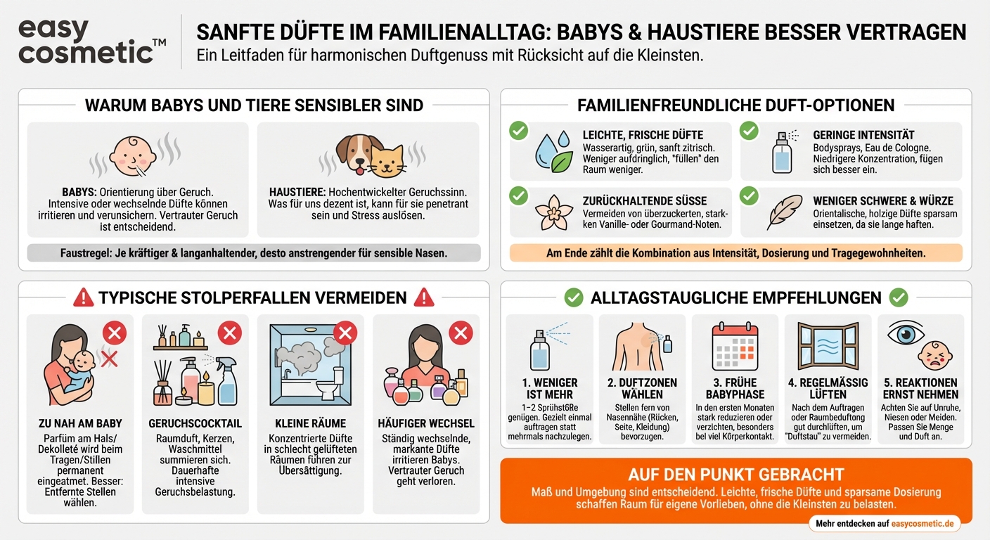 Gibt es Düfte, die bei Haustieren oder Babys als weniger störend gelten und die man im Familienalltag eher tragen sollte?