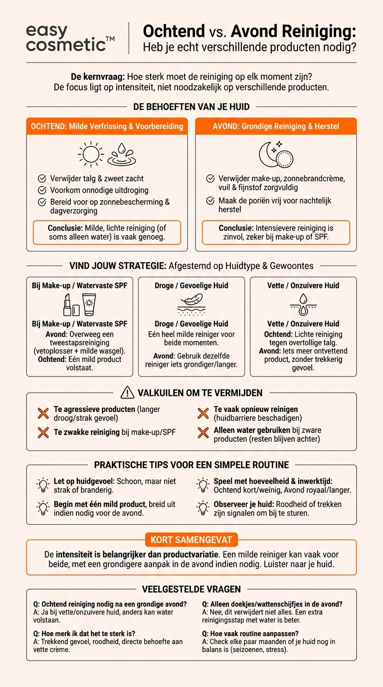 Heb ik ’s ochtends en ’s avonds verschillende reinigingsproducten nodig?