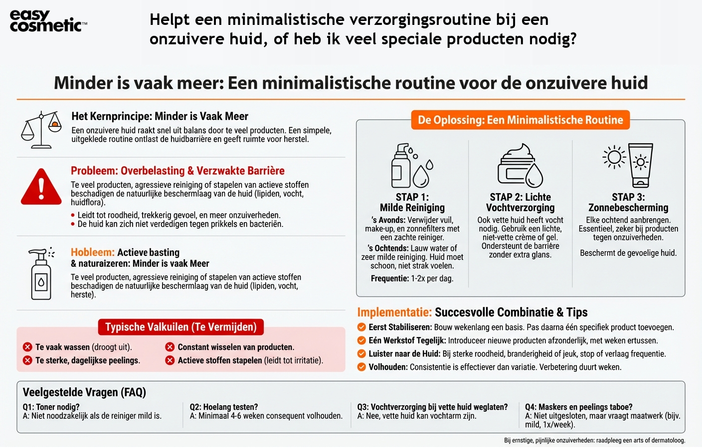 Helpt een minimalistische verzorgingsroutine bij een onzuivere huid, of heb ik veel speciale producten nodig?