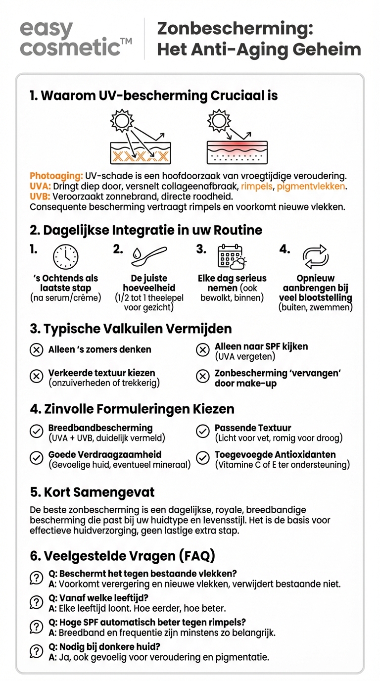 Helpt zonbescherming echt tegen voortijdige huidveroudering en pigmentvlekken, en welke formuleringen zijn daar bijzonder geschikt voor?