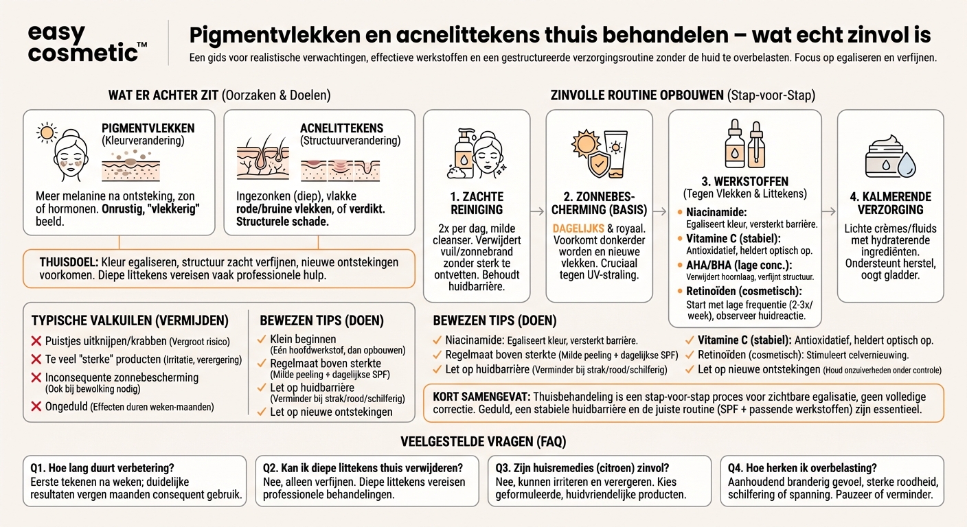 Hoe behandel ik pigmentvlekken en acnelittekens thuis op een zinvolle manier?