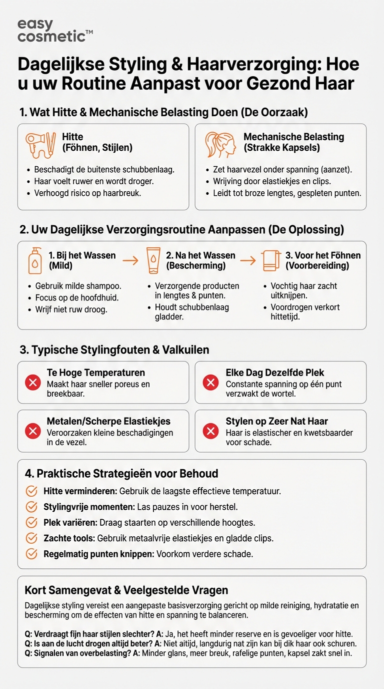 Hoe beïnvloeden dagelijkse stylinggewoonten (föhnen, stijlen, opsteekkapsels) de basis-haarverzorging?