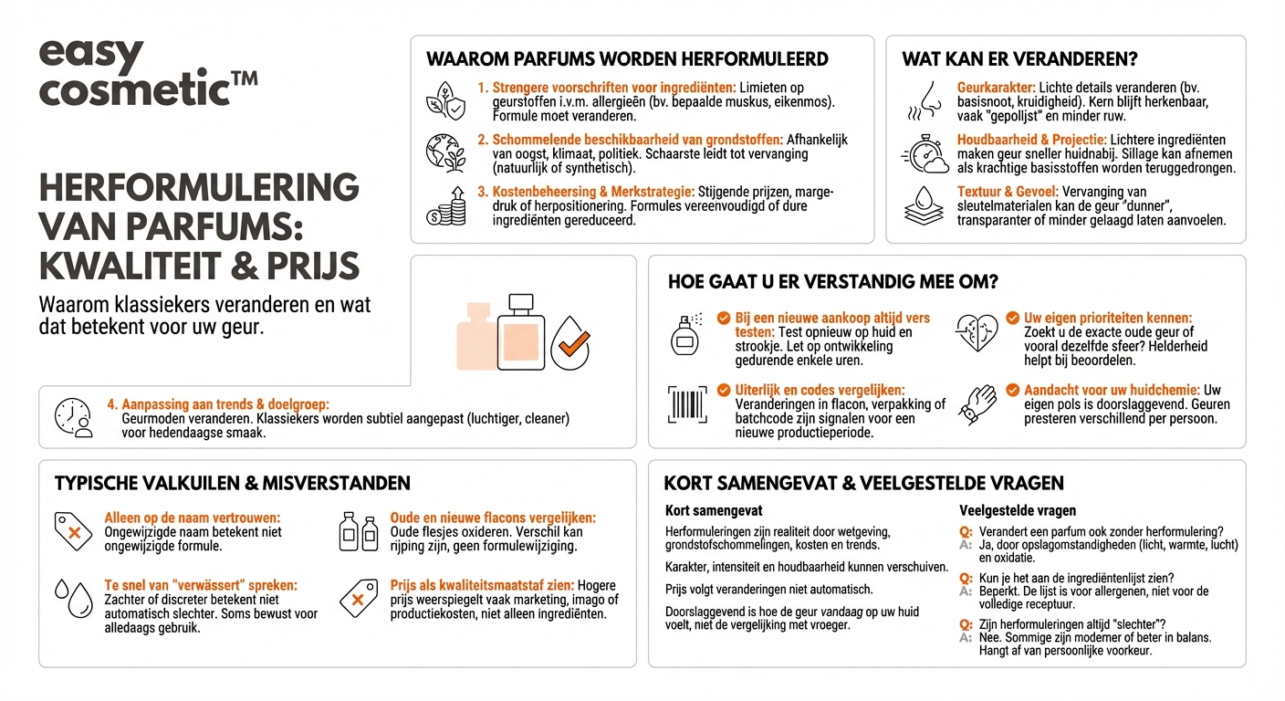 Hoe beïnvloeden herformuleringen de kwaliteit en prijs van een bekend parfum?