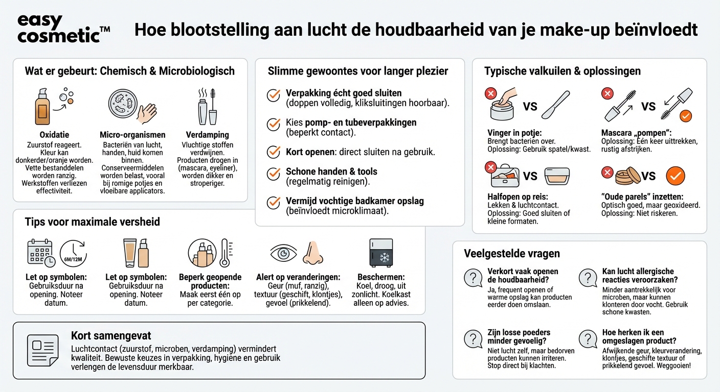 Hoe beïnvloeden herhaald openen en contact met lucht de houdbaarheid van make-upproducten?