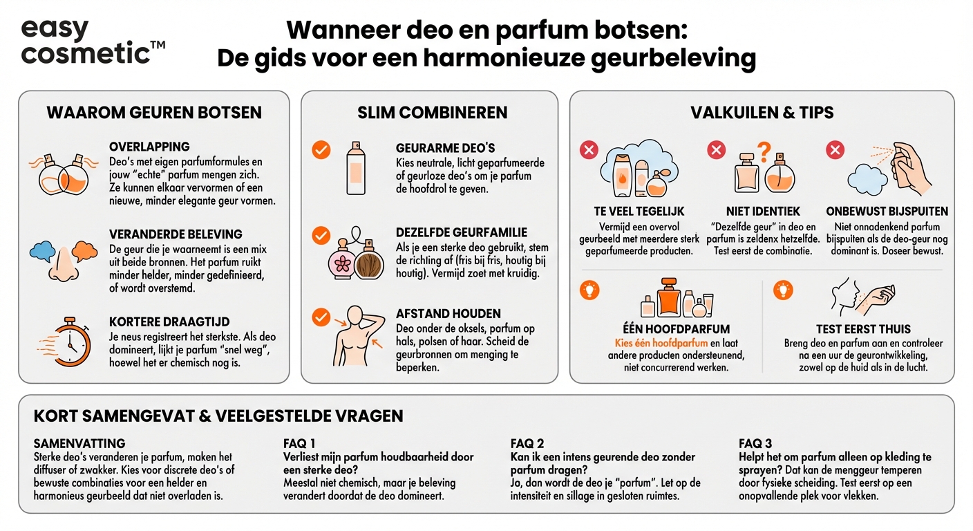 Hoe beïnvloeden sterk geparfumeerde deo’s de werking van mijn parfum?