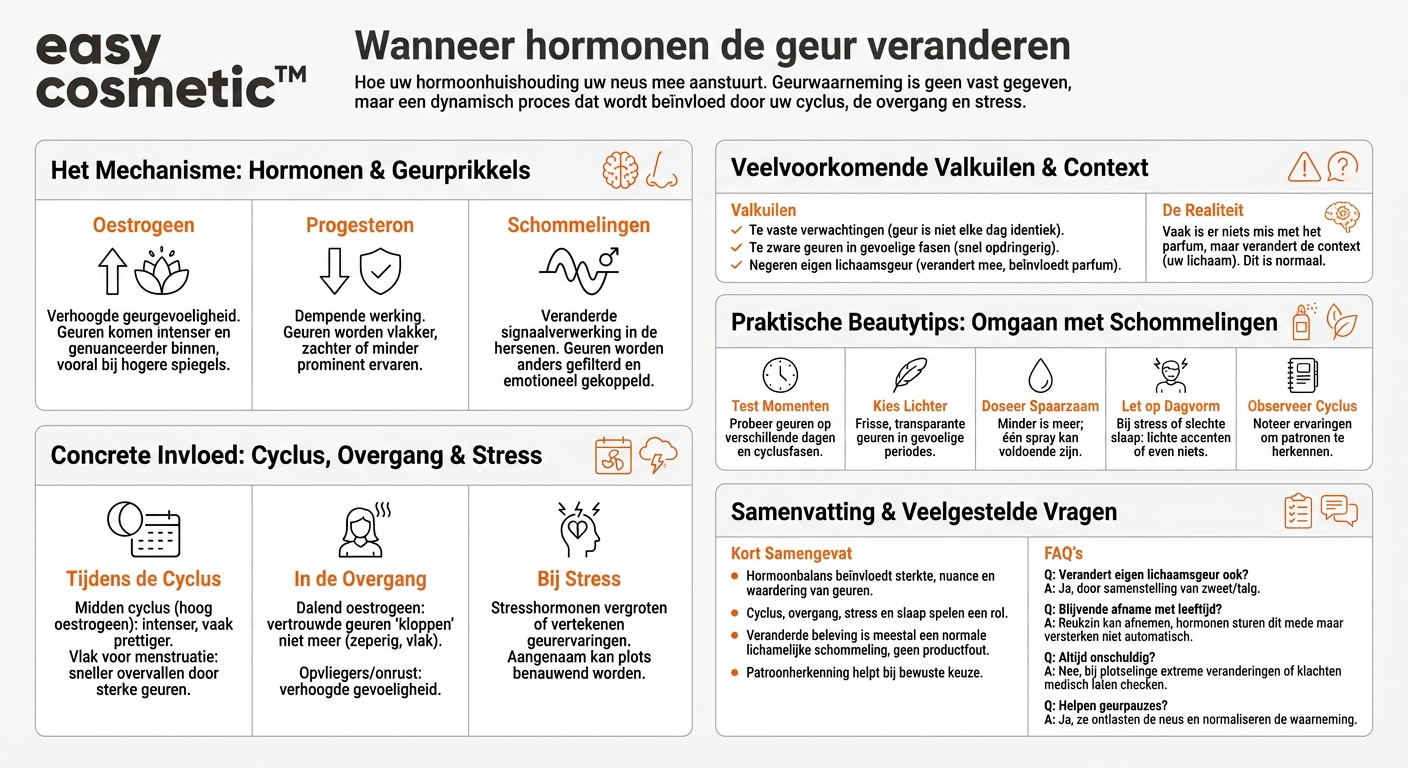 Hoe beïnvloedt de individuele hormoonhuishouding (bijv. cyclus, overgang) de waarneming van geuren?