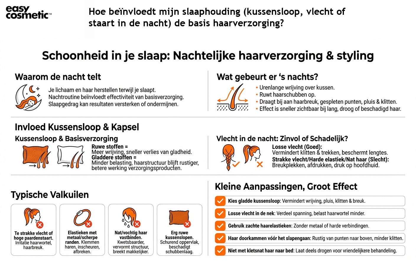 Hoe beïnvloedt mijn slaaphouding (kussensloop, vlecht of staart in de nacht) de basis haarverzorging?