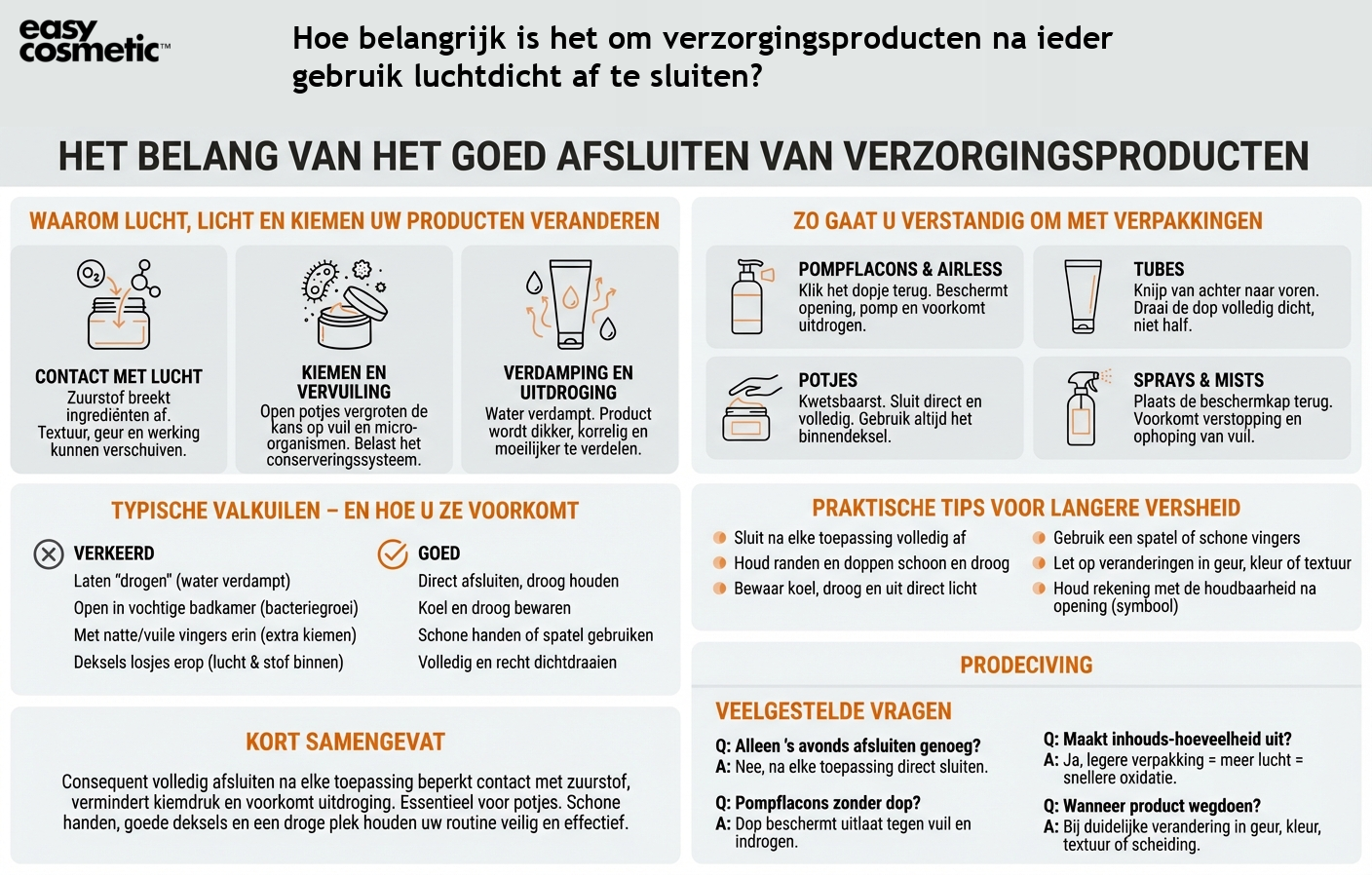 Hoe belangrijk is het om verzorgingsproducten na ieder gebruik luchtdicht af te sluiten?
