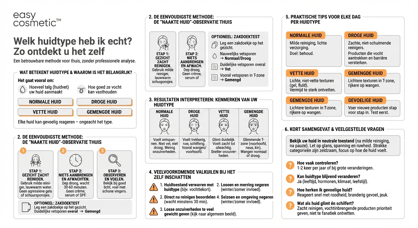 Hoe bepaal ik mijn huidtype betrouwbaar zonder een professionele huidanalyse te laten doen?