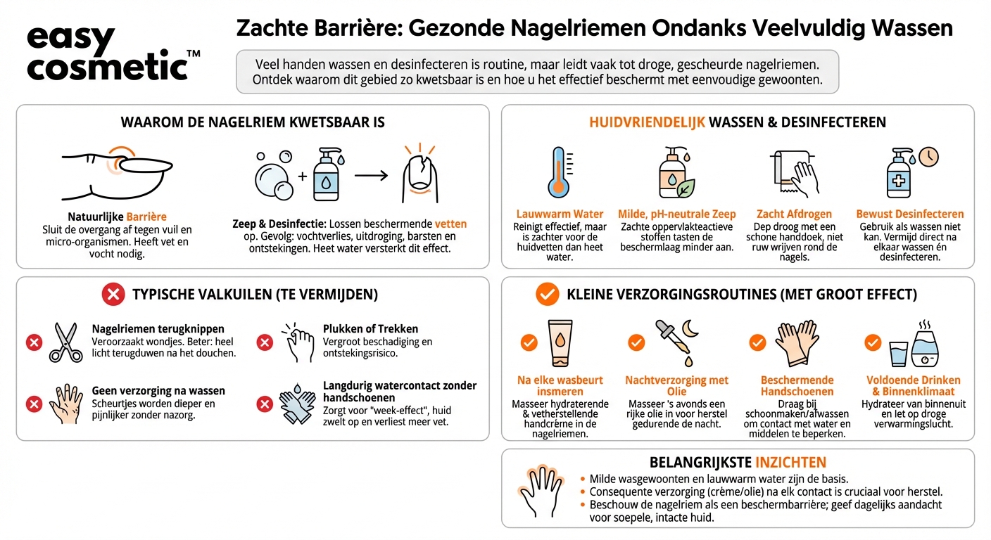 Hoe bescherm ik mijn nagelriemen tegen uitdroging door vaak handen wassen of desinfecteren?