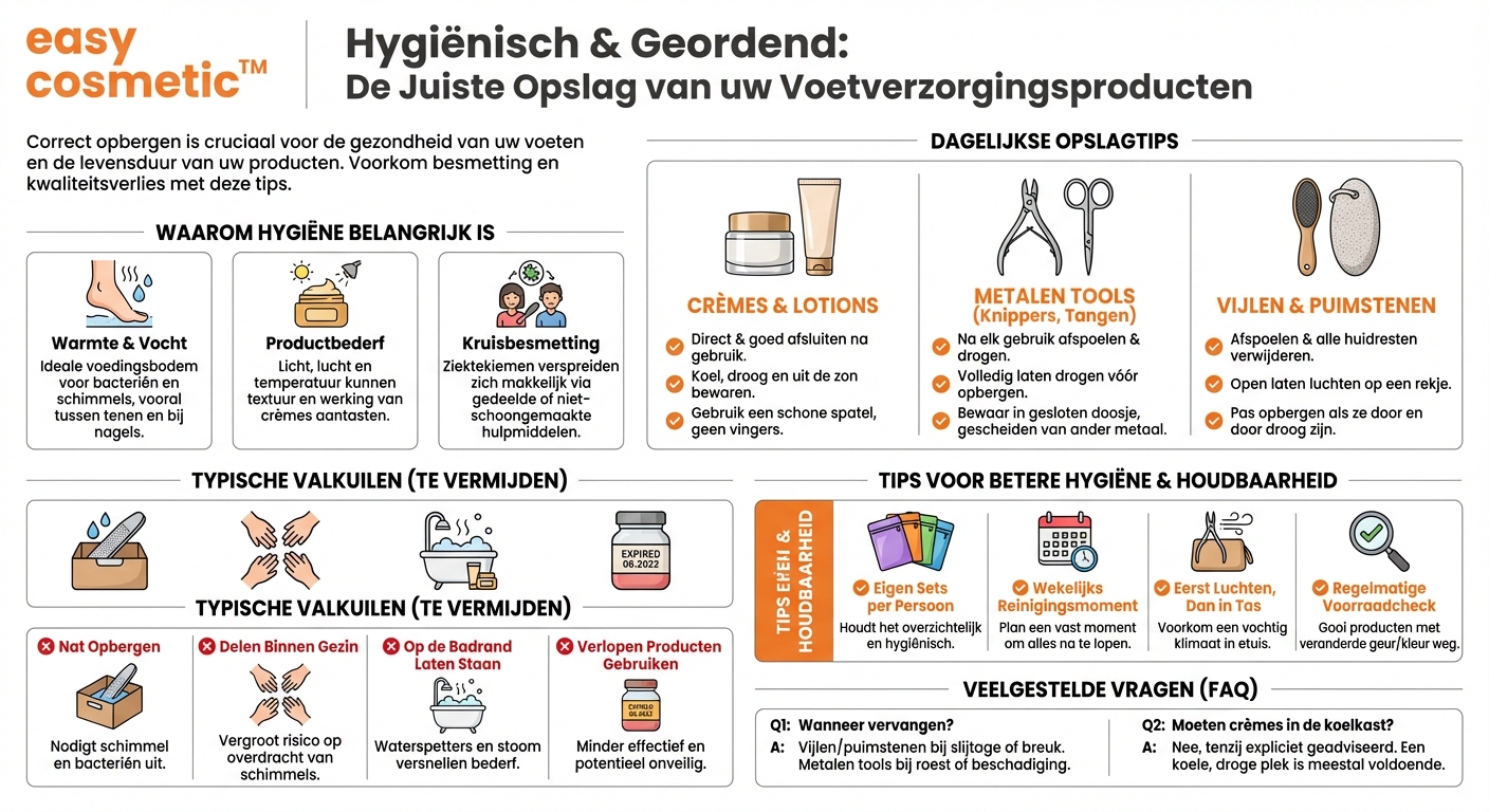 Hoe bewaar ik voetverzorgingsproducten hygiënisch en op een verstandige manier?