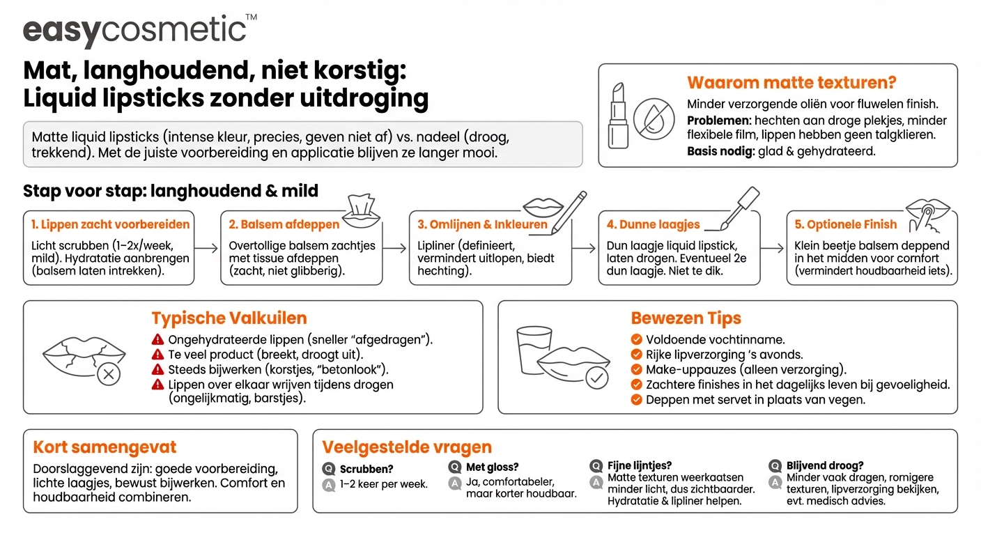 Hoe blijven matte liquid lipsticks langer zitten zonder mijn lippen extreem uit te drogen?