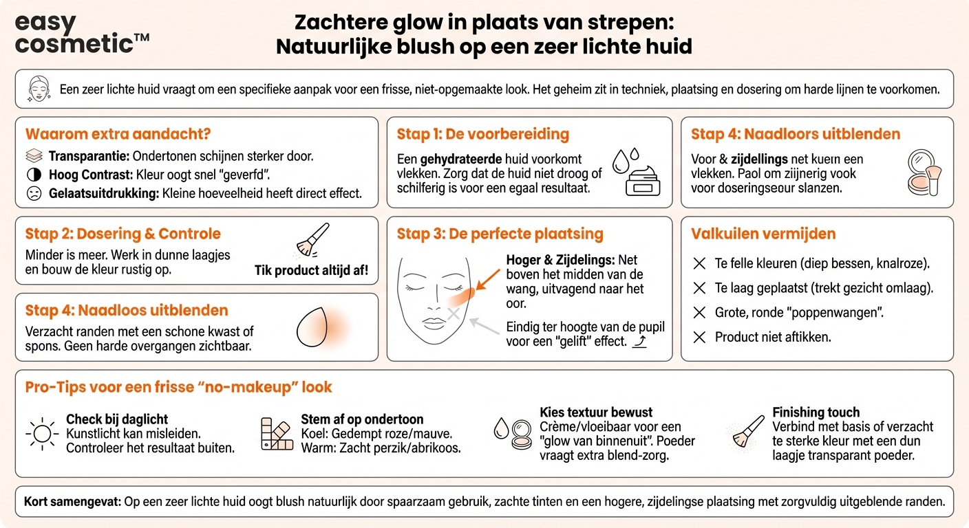 Hoe breng ik blush aan op een zeer lichte huid zonder overladen of zwaar opgemaakt te lijken?