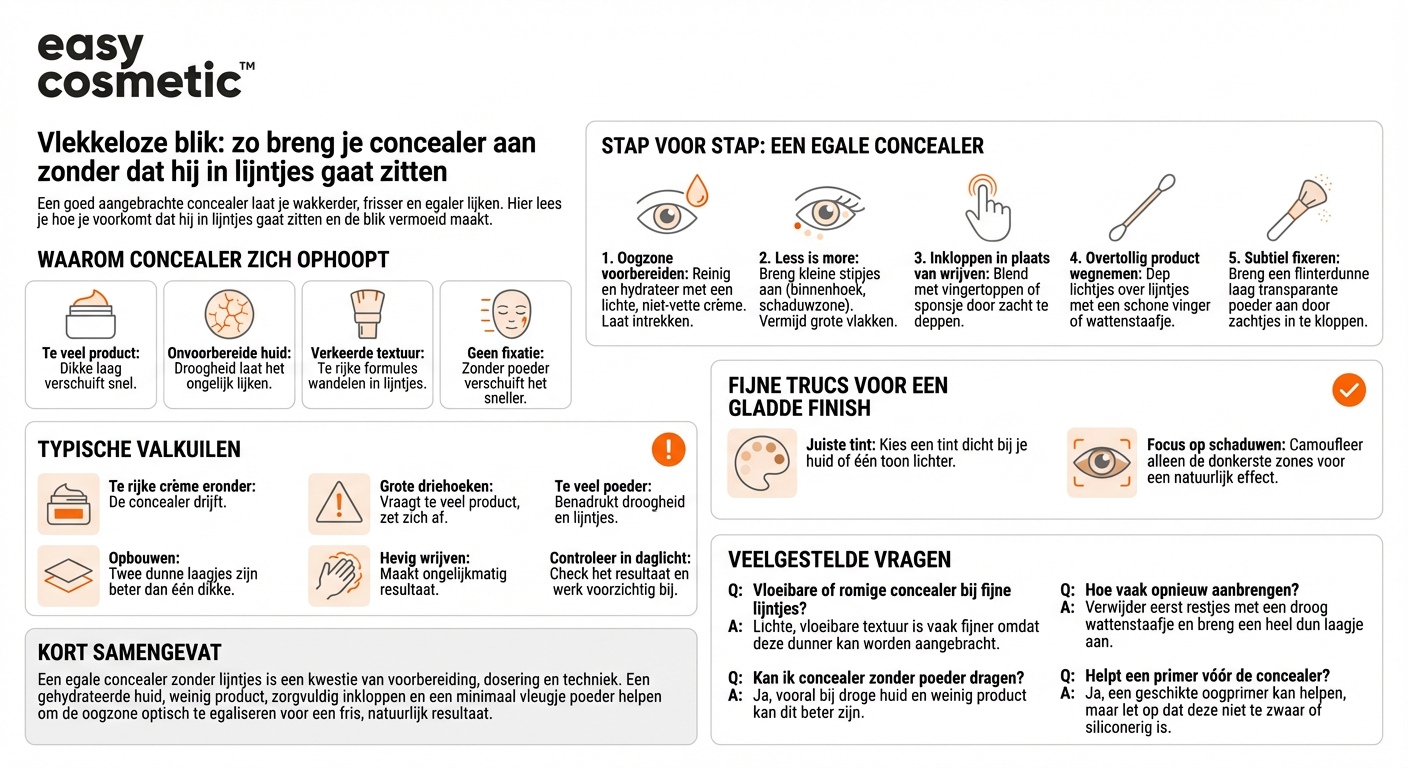 Hoe breng ik concealer goed aan zonder dat hij in lijntjes of rimpeltjes trekt?