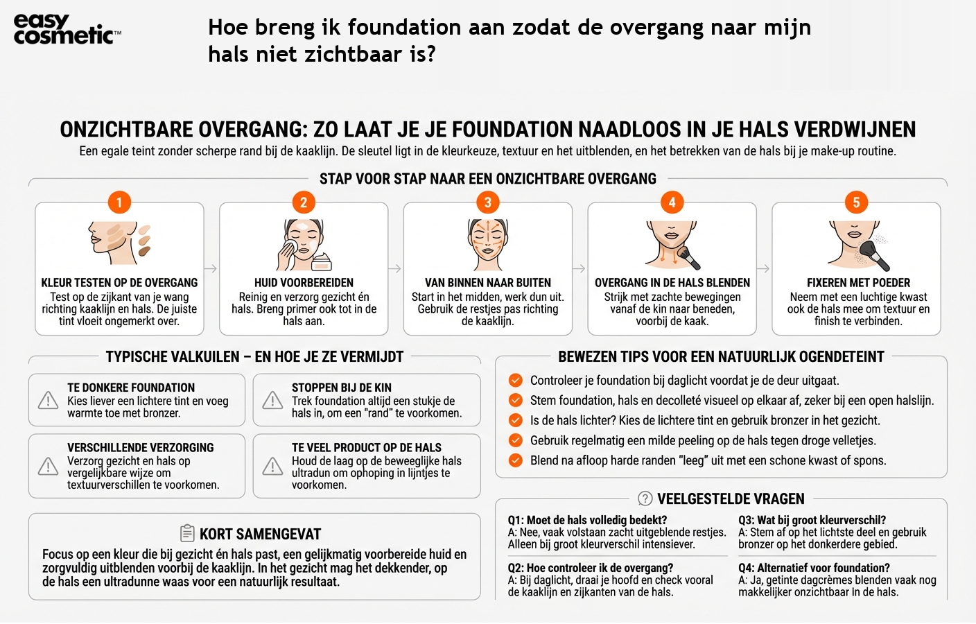 Hoe breng ik foundation aan zodat de overgang naar mijn hals niet zichtbaar is?