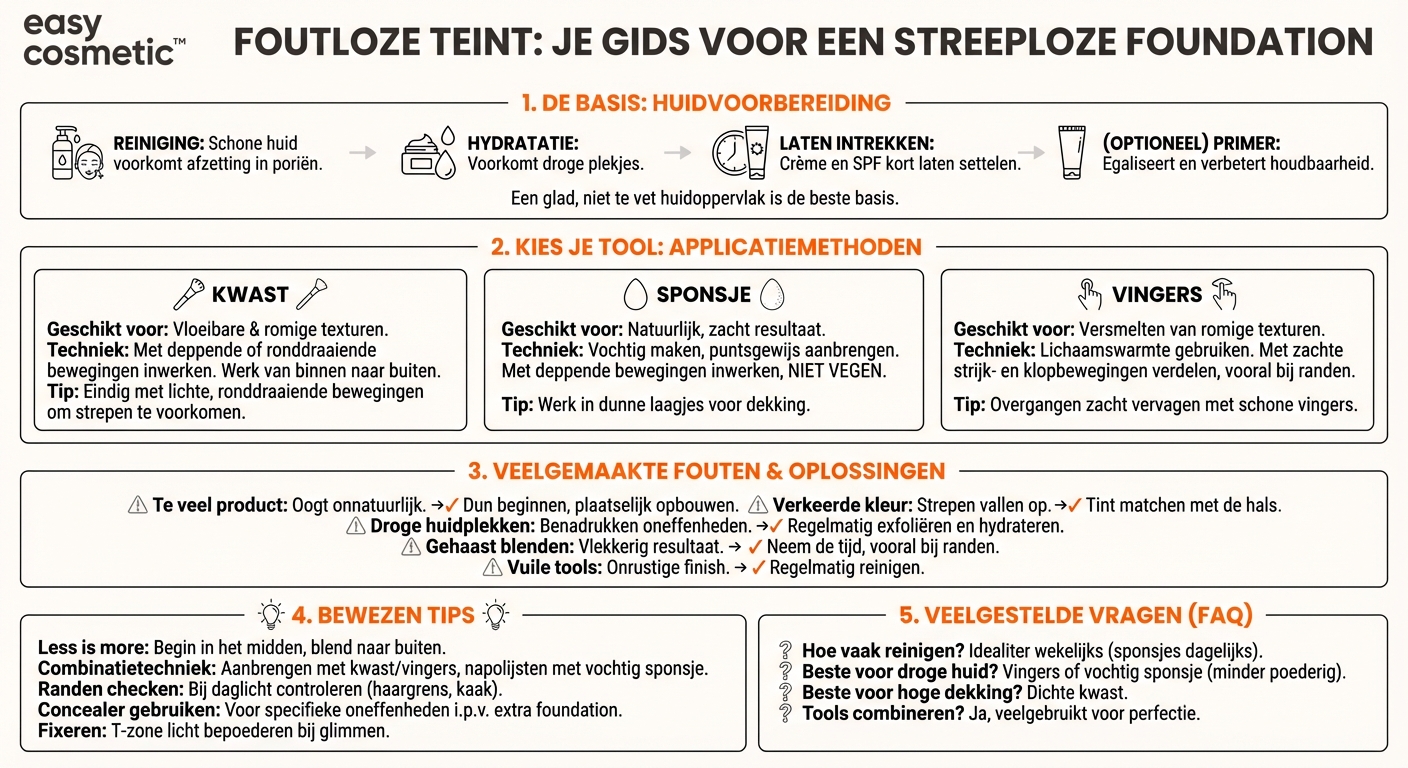 Hoe breng ik foundation streeploos aan (kwast, sponsje of vingers)?