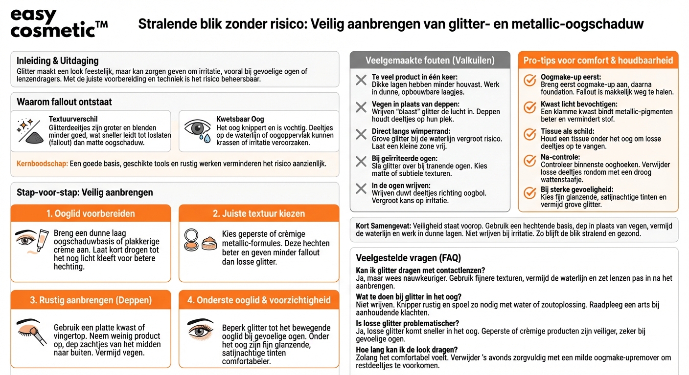 Hoe breng ik glitter- of metallic-oogschaduw aan zonder dat er deeltjes in mijn ogen terechtkomen?