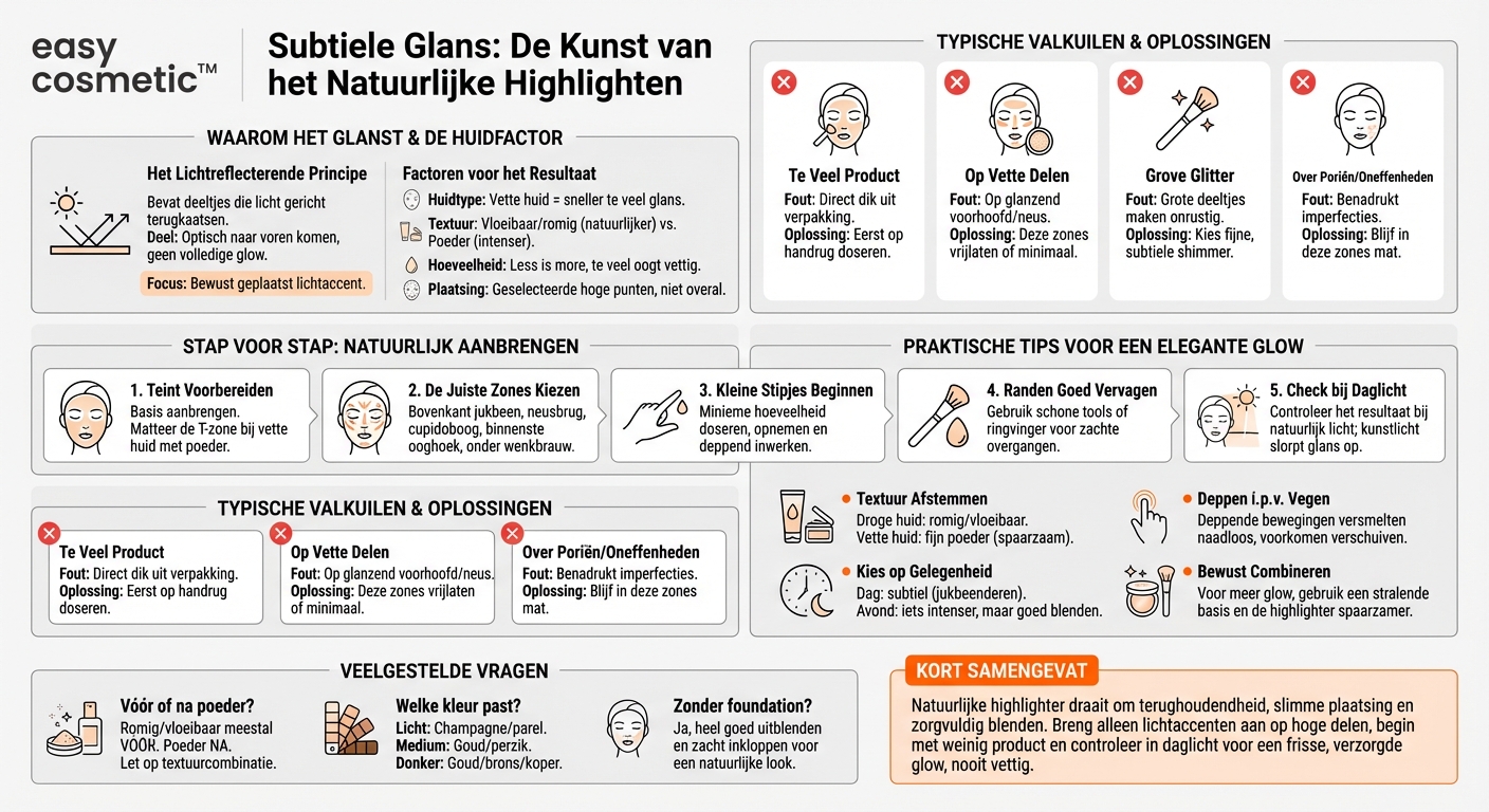Hoe breng ik highlighter aan zonder vettig of overdreven te lijken?