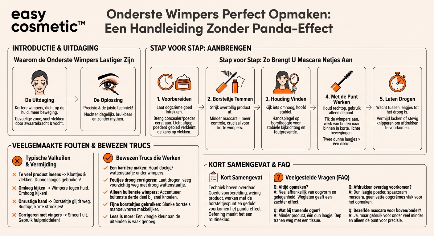 Hoe breng ik mascara aan op mijn onderste wimpers zonder te knoeien?