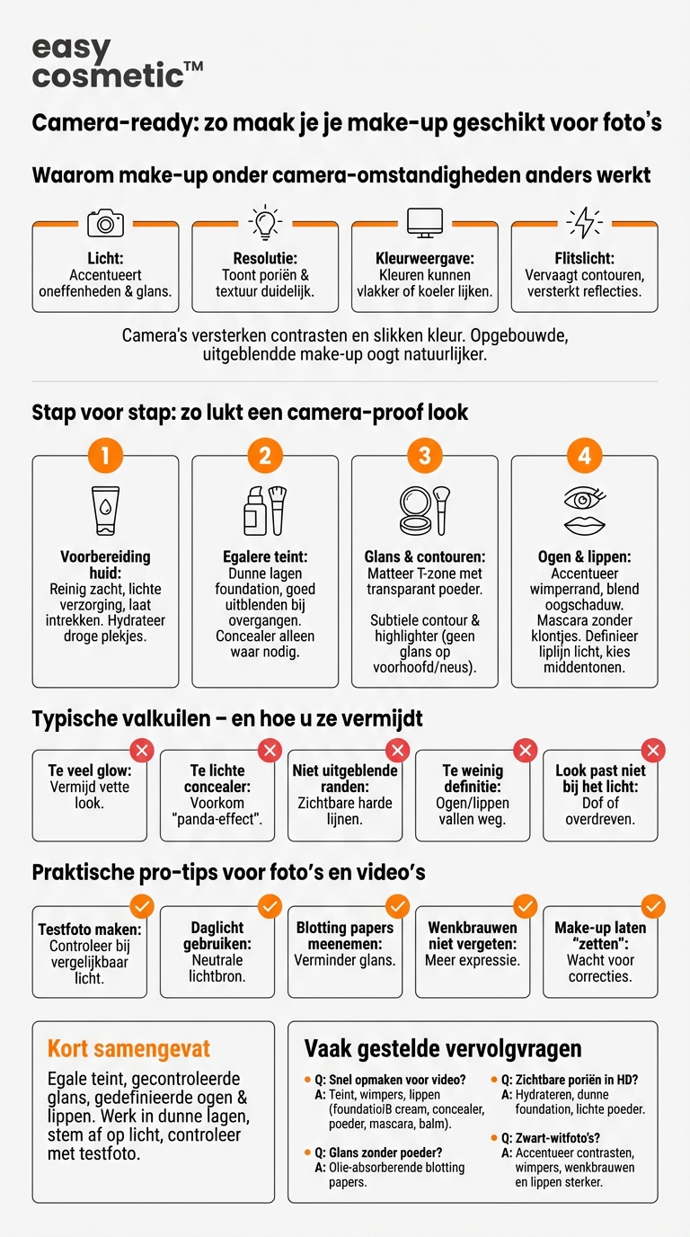 Hoe breng ik mijn make-up zo aan dat het er goed uitziet op foto’s of in video?