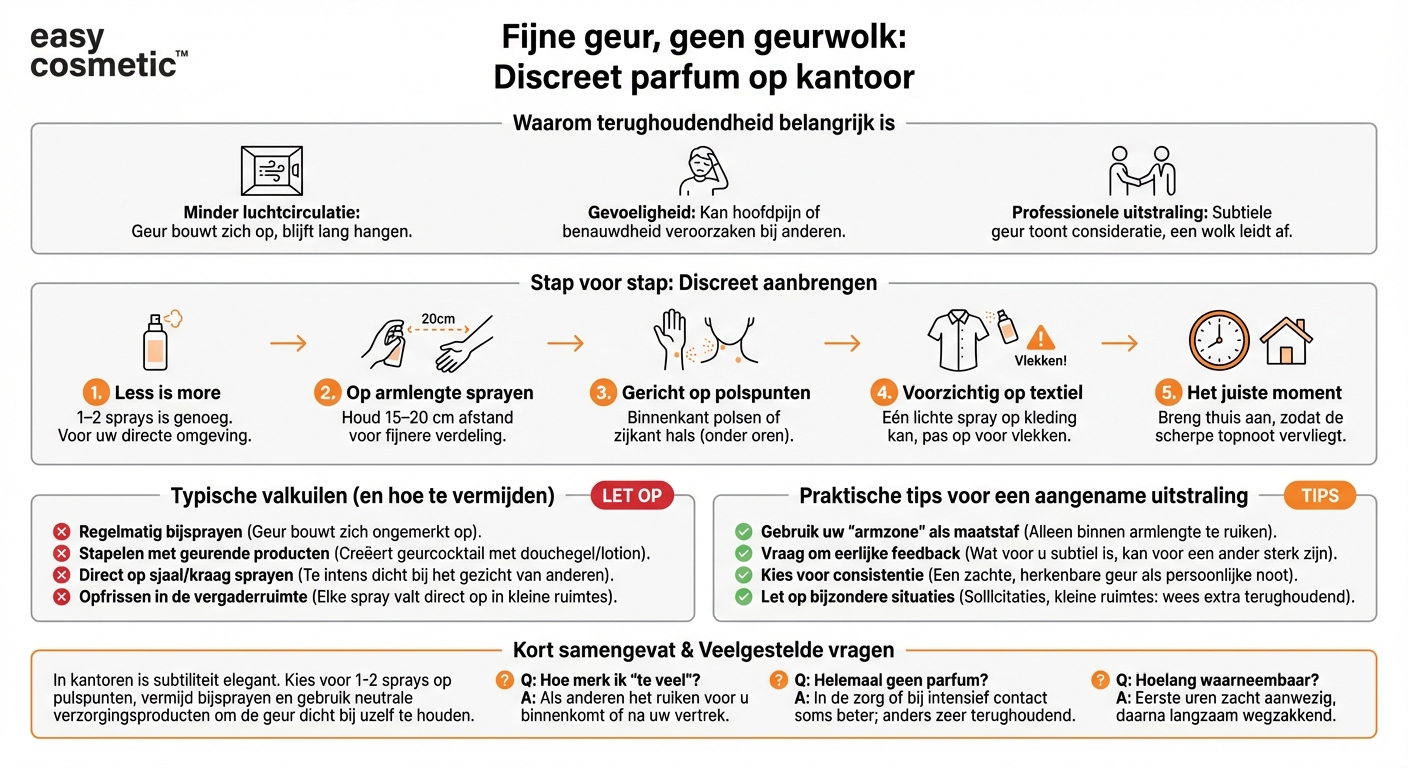 Hoe breng ik parfum subtiel aan op kantoor of in gesloten ruimtes?