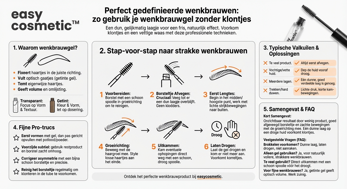 Hoe breng ik wenkbrauwgel op de juiste manier aan zonder klontjes of plakkerige haartjes te veroorzaken?