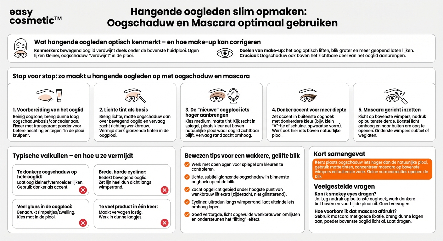Hoe camoufleer ik hangende oogleden het beste met oogschaduw en mascara?