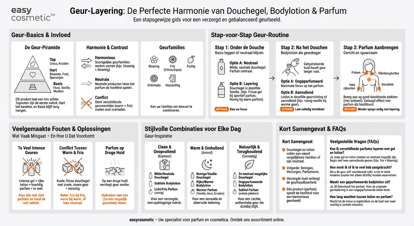 Hoe combineer ik douchegel, bodylotion en parfum zodat ze goed bij elkaar passen?