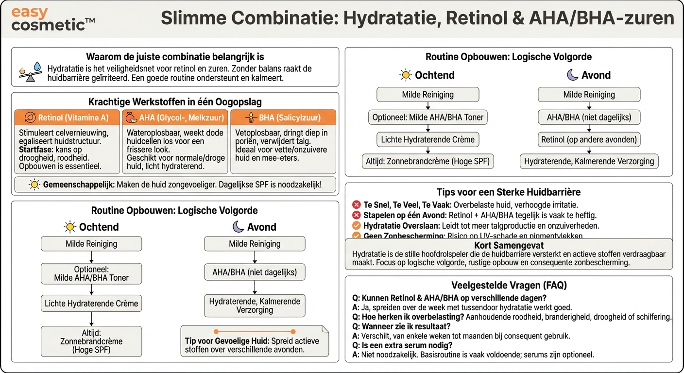 Hoe combineer ik hydraterende verzorging met producten zoals retinol of AHA/BHA-zuren?
