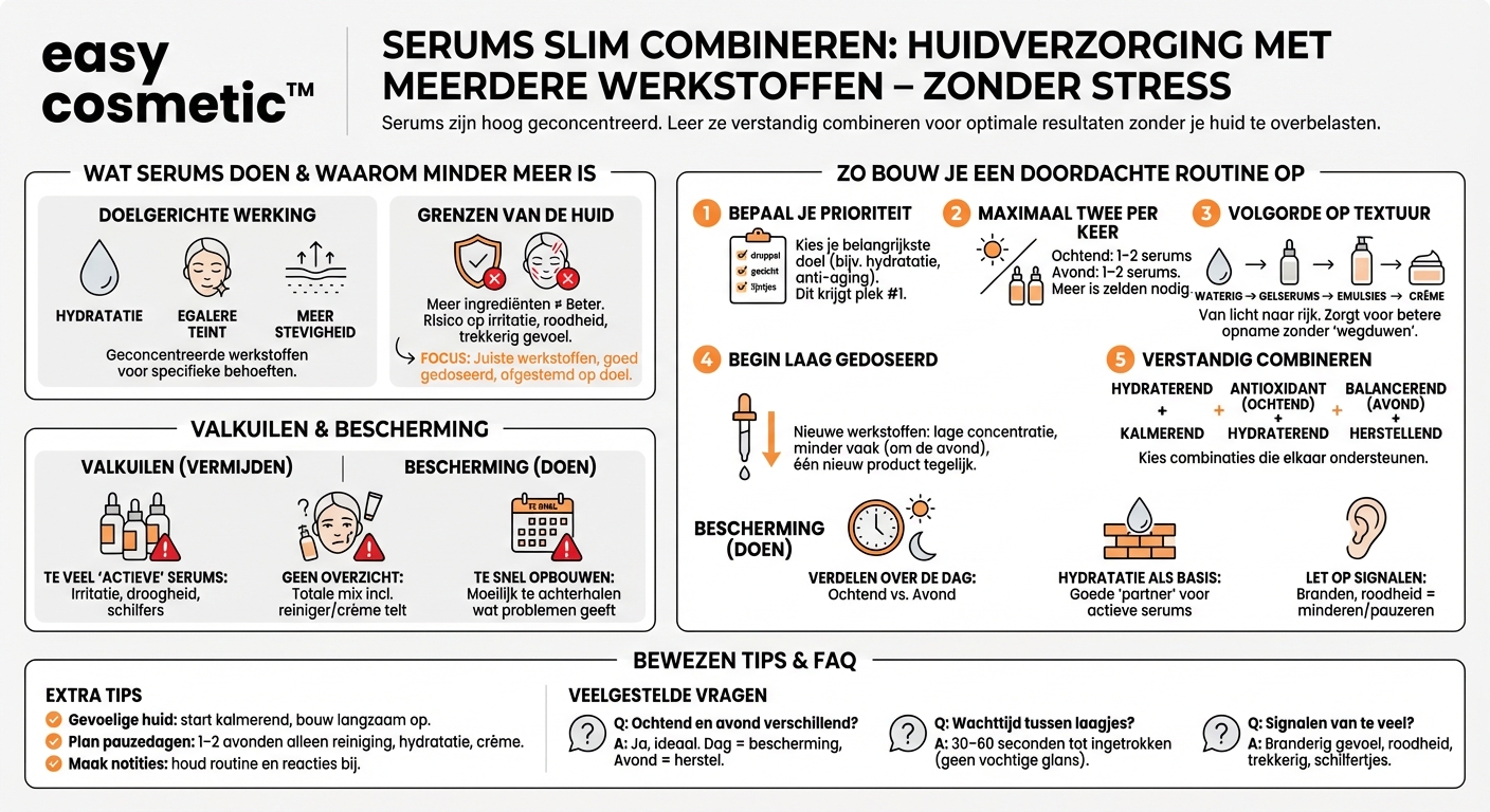 Hoe combineer ik verschillende serums zonder mijn huid te overbelasten?