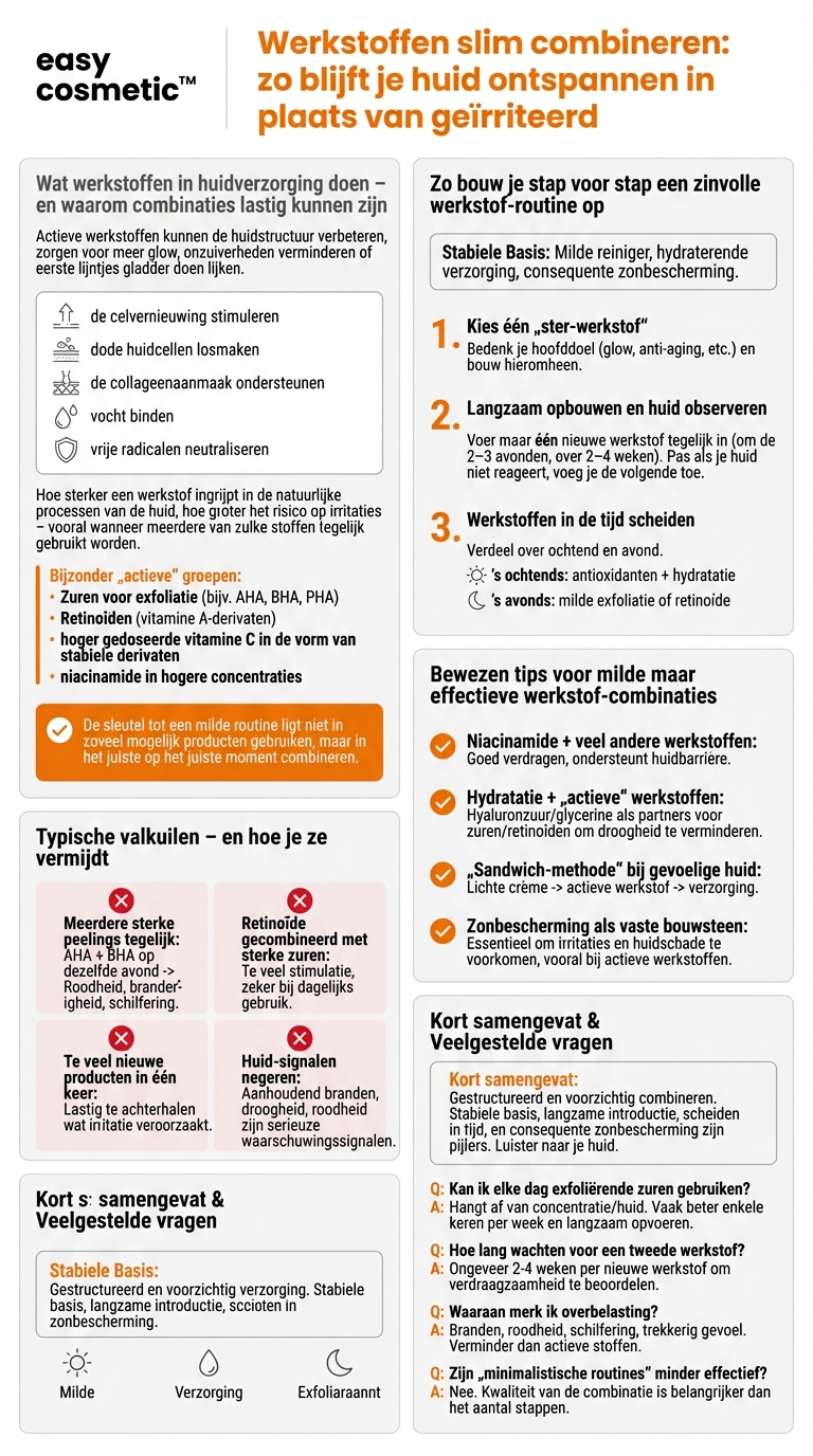 Hoe combineer ik verschillende werkzame stoffen zonder mijn huid te irriteren?