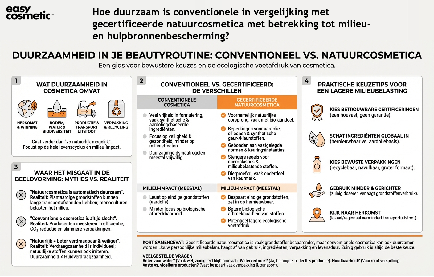 Hoe duurzaam is conventionele in vergelijking met gecertificeerde natuurcosmetica met betrekking tot milieu- en hulpbronnenbescherming?