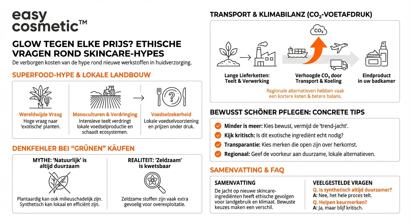 Hoe ethisch is de trend naar steeds nieuwe actieve ingrediënten en ‘superfoods’ in huidverzorging met het oog op teeltoppervlakten, transportafstanden en lokale voedselzekerheid?