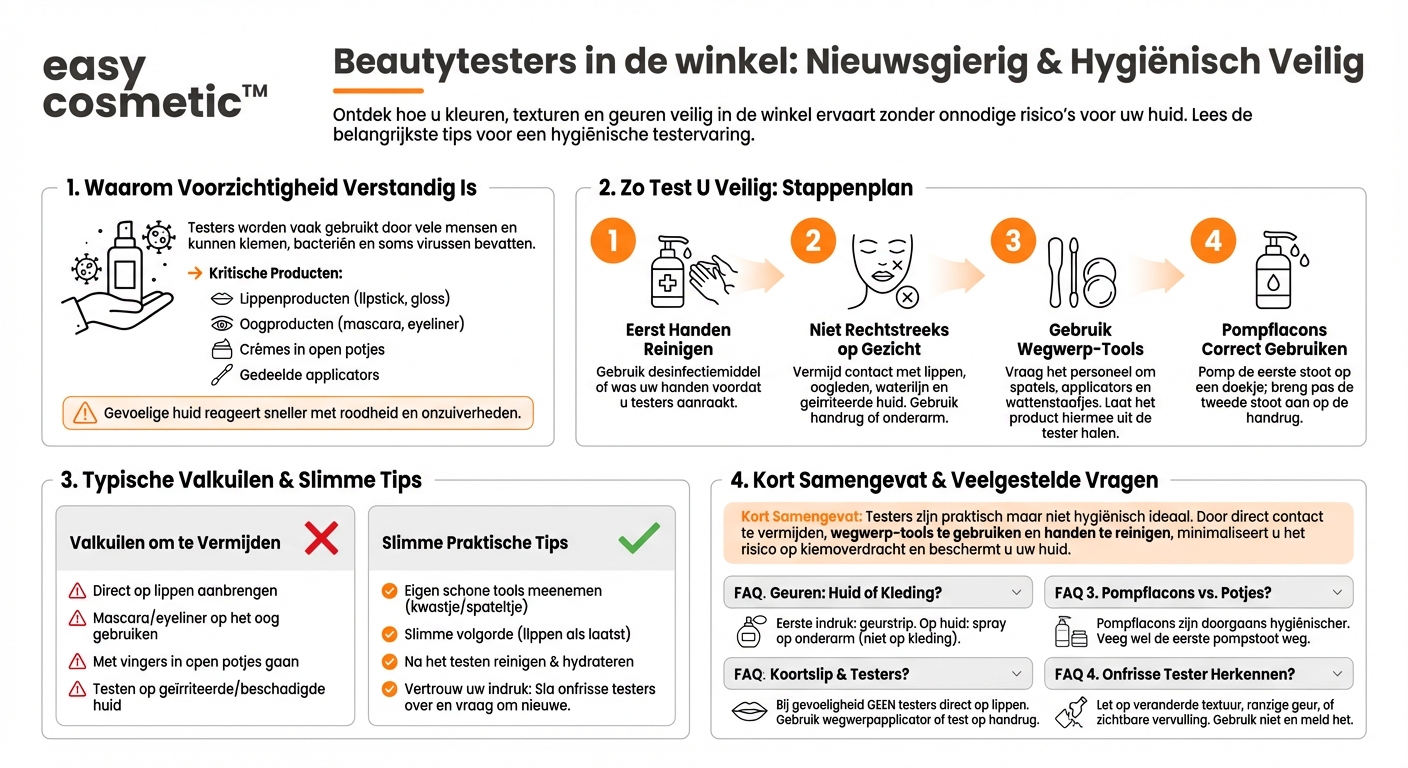 Hoe ga ik hygiënisch om met testers in de winkel zonder mijn huid in gevaar te brengen?