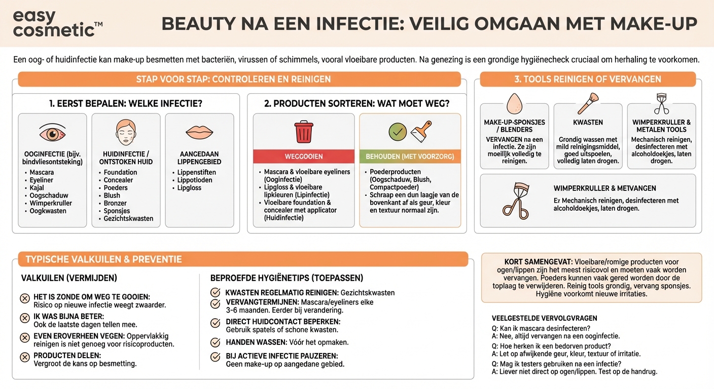 Hoe ga ik om met make-upproducten die ik heb gebruikt tijdens of na een oog- of huidinfectie?