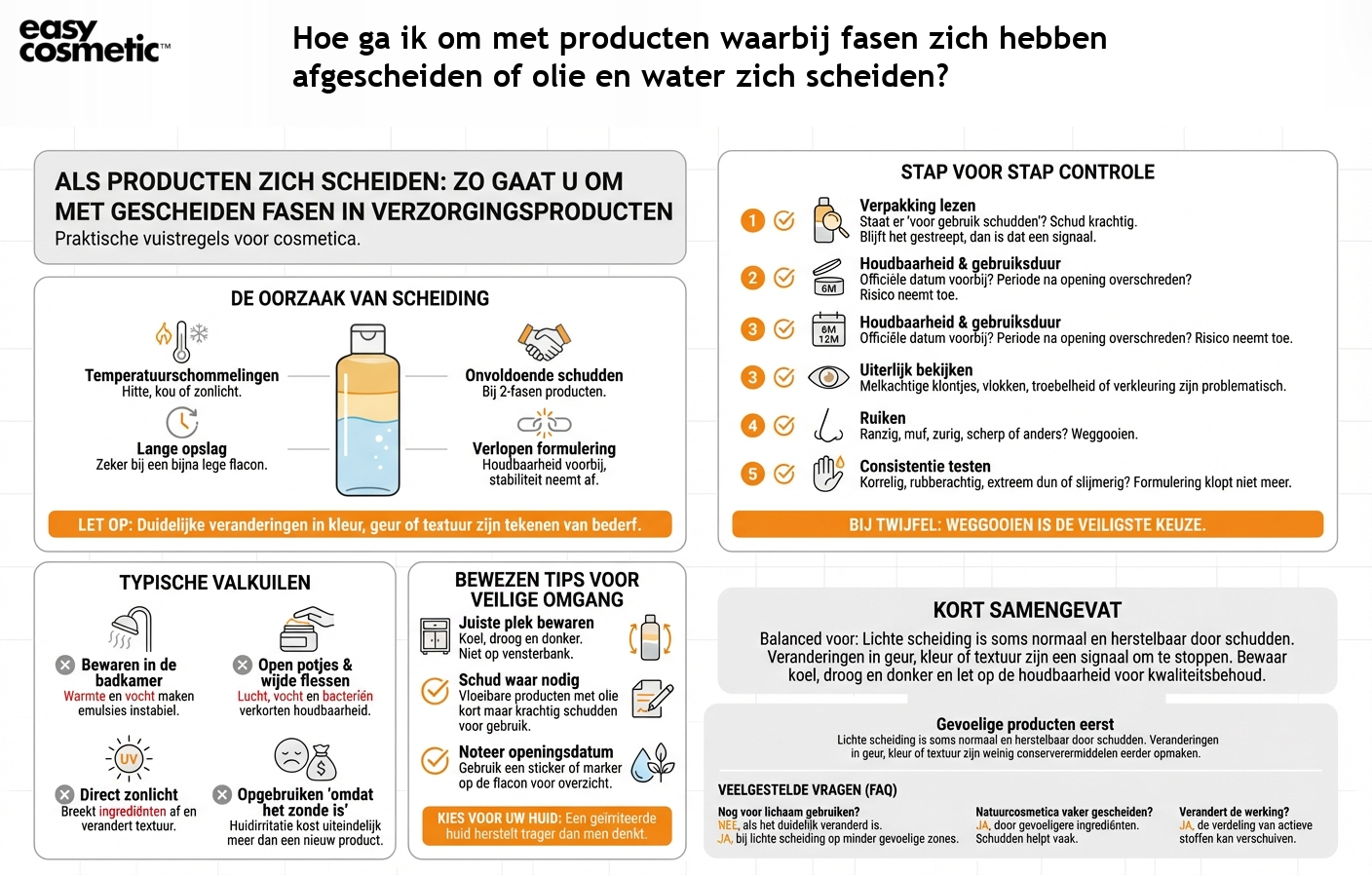 Hoe ga ik om met producten waarbij fasen zich hebben afgescheiden of olie en water zich scheiden?