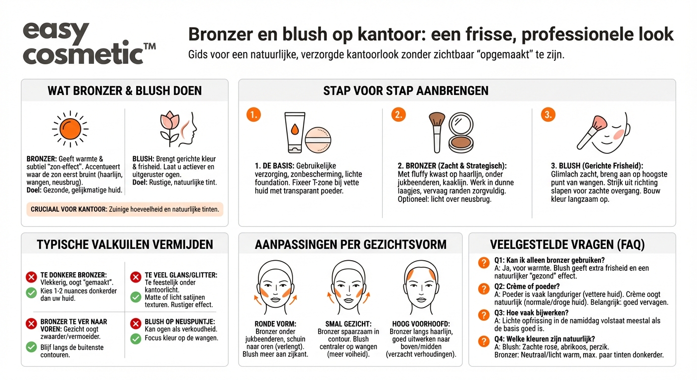 Hoe gebruik ik bronzer en blush voor een subtiele office-make-uplook?